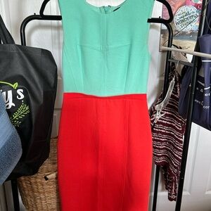 BCBGMaxAzria Aqua and Red Midi Dress
